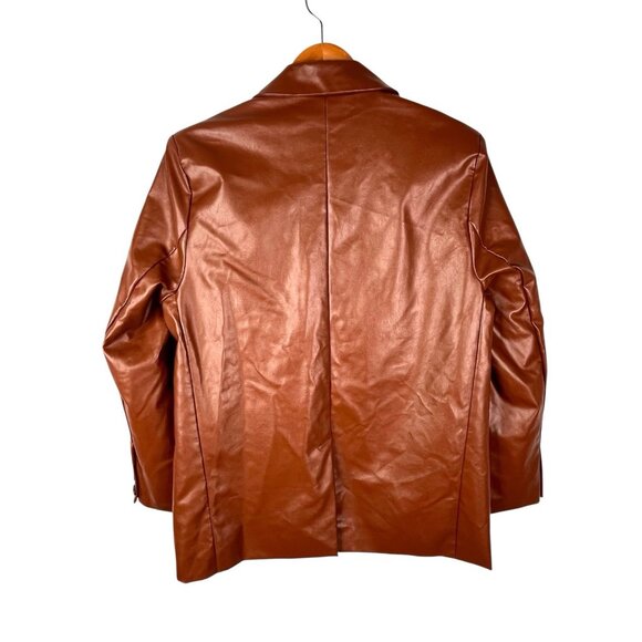 PRINCESS POLLY Women's Brown Faux Leather Notch Neck Open Blazer S/M - Picture 5 of 5